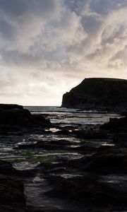 Preview wallpaper water, rocks, dark, sky, clouds, landscape