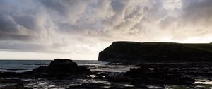 Preview wallpaper water, rocks, dark, sky, clouds, landscape