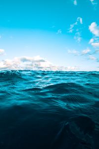 Preview wallpaper water, sea, ripples, waves, sky, blue, clouds