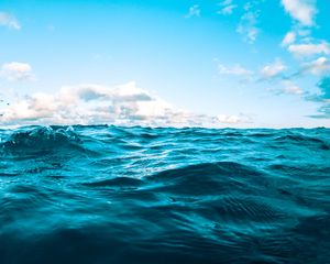 Preview wallpaper water, sea, ripples, waves, sky, blue, clouds