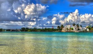 Preview wallpaper water, sky, clouds, houses