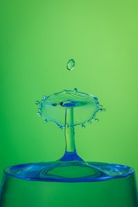 Preview wallpaper water, splash, drop, glass, macro, green, blue