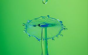Preview wallpaper water, splash, drop, glass, macro, green, blue