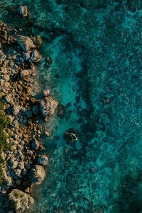 Preview wallpaper water, stones, aerial view, sea, shore