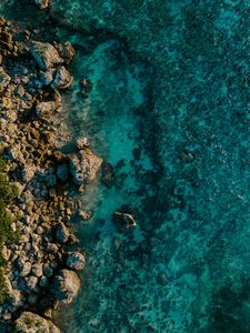 Preview wallpaper water, stones, aerial view, sea, shore