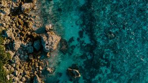 Preview wallpaper water, stones, aerial view, sea, shore
