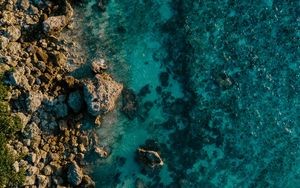 Preview wallpaper water, stones, aerial view, sea, shore