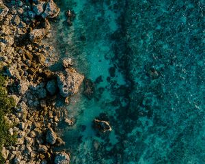 Preview wallpaper water, stones, aerial view, sea, shore
