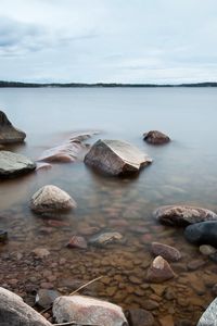 Preview wallpaper water, stones, evaporation, cloudy, landscape, cool