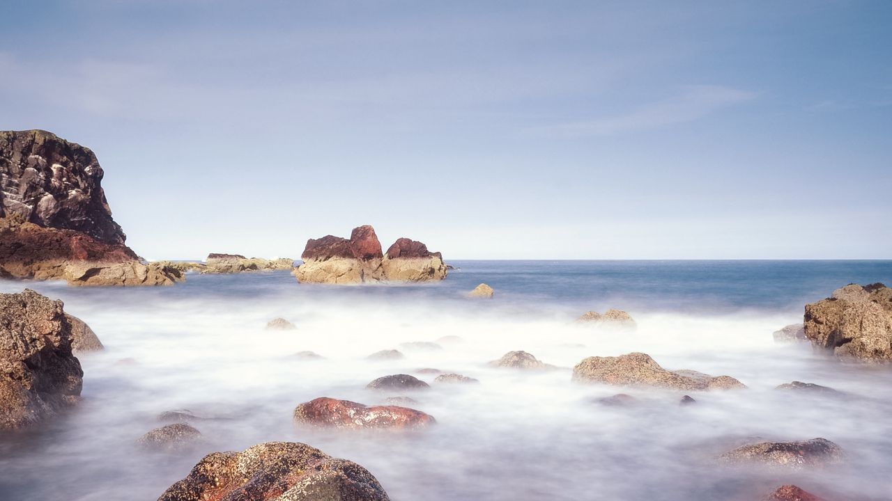 Wallpaper water, stones, fog, landscape, nature