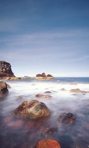 Preview wallpaper water, stones, fog, landscape, nature