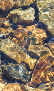Preview wallpaper water, stones, transparent, glare, distortion