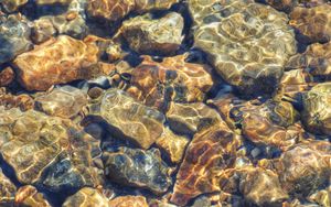 Preview wallpaper water, stones, transparent, glare, distortion