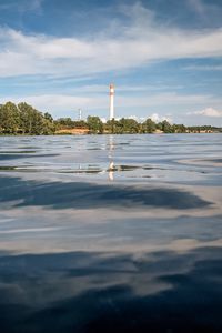 Preview wallpaper water, waves, lighthouse, tower, trees, landscape