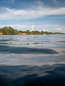 Preview wallpaper water, waves, lighthouse, tower, trees, landscape