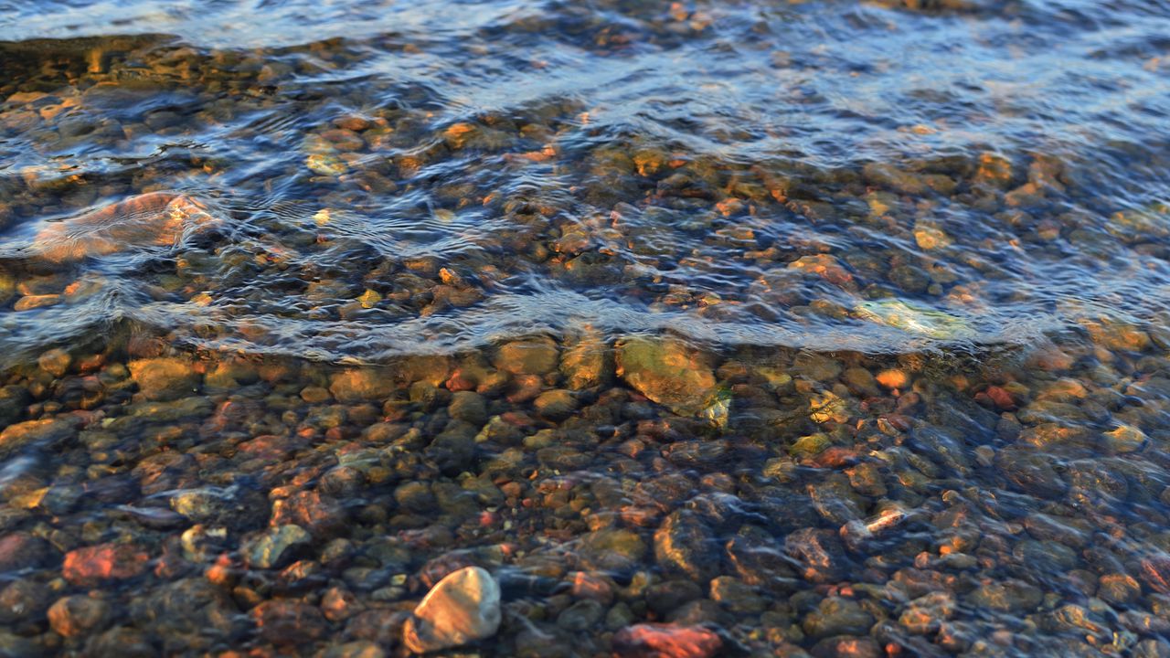 Wallpaper water, waves, stones, transparent, nature