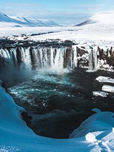 Preview wallpaper waterfall, aerial view, water, snow, landscape