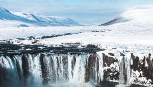 Preview wallpaper waterfall, aerial view, water, snow, landscape