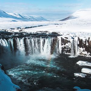 Preview wallpaper waterfall, aerial view, water, snow, landscape
