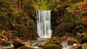 Preview wallpaper waterfall, autumn, stones, branches