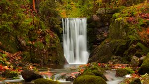 Preview wallpaper waterfall, autumn, stones, branches