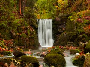 Preview wallpaper waterfall, autumn, stones, branches