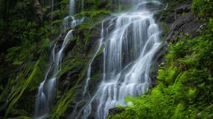 Preview wallpaper waterfall, beautiful, rocks, fern, moss