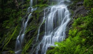 Preview wallpaper waterfall, beautiful, rocks, fern, moss