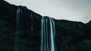 Preview wallpaper waterfall, body of water, water, rock, nature, landscape