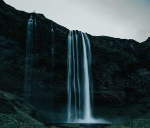 Preview wallpaper waterfall, body of water, water, rock, nature, landscape