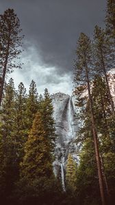 Preview wallpaper waterfall, bottom view, rocks, forest