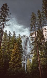 Preview wallpaper waterfall, bottom view, rocks, forest