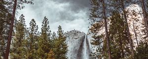 Preview wallpaper waterfall, bottom view, rocks, forest