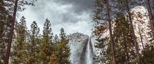 Preview wallpaper waterfall, bottom view, rocks, forest