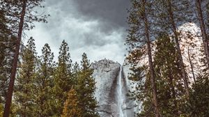 Preview wallpaper waterfall, bottom view, rocks, forest