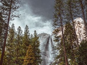 Preview wallpaper waterfall, bottom view, rocks, forest