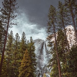 Preview wallpaper waterfall, bottom view, rocks, forest