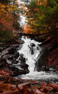 Preview wallpaper waterfall, bridge, autumn