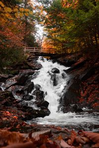 Preview wallpaper waterfall, bridge, autumn