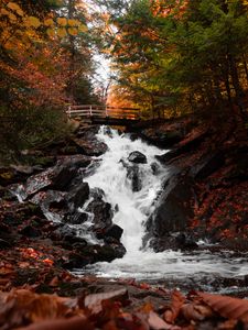 Preview wallpaper waterfall, bridge, autumn