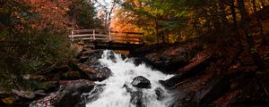 Preview wallpaper waterfall, bridge, autumn