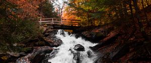 Preview wallpaper waterfall, bridge, autumn