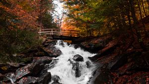 Preview wallpaper waterfall, bridge, autumn