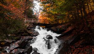 Preview wallpaper waterfall, bridge, autumn