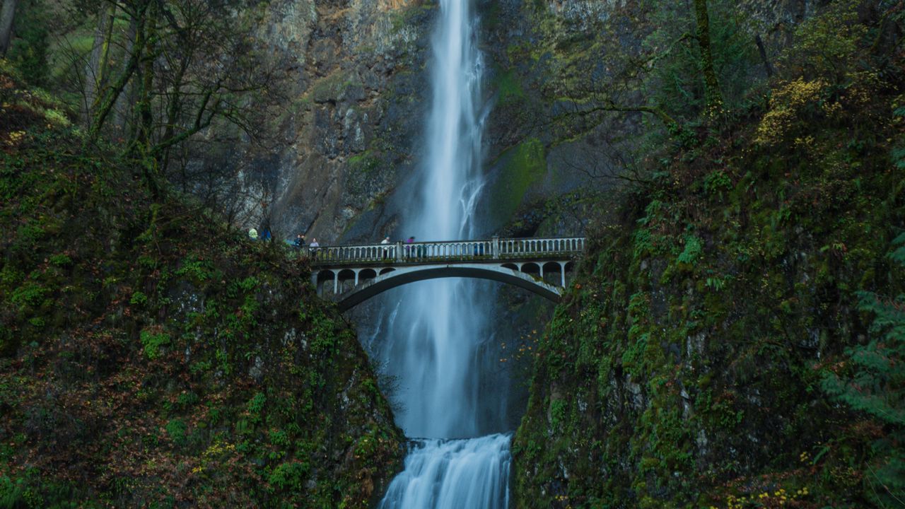 Wallpaper waterfall, bridge, landscape, nature