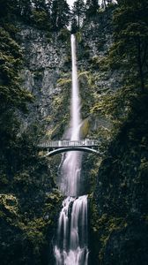 Preview wallpaper waterfall, bridge, rock, cliff, nature