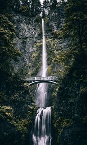 Preview wallpaper waterfall, bridge, rock, cliff, nature