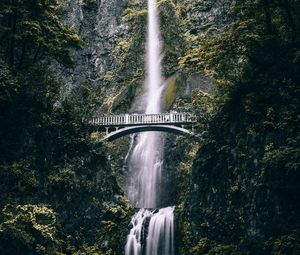 Preview wallpaper waterfall, bridge, rock, cliff, nature