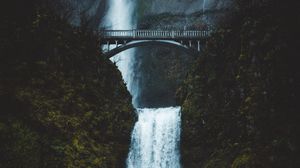 Preview wallpaper waterfall, bridge, rock, water