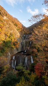 Preview wallpaper waterfall, cascade, mountains, trees